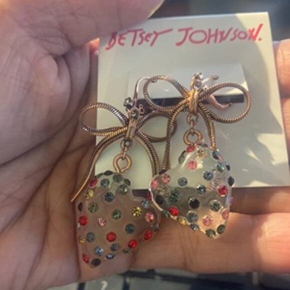 Betsey Johnson Multi Lucite Heart Drop Earrings - Picture 1 of 5